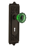 Nostalgic Warehouse 722808 Egg & Dart Plate with Keyhole Single Dummy Crystal Emerald Glass Door Knob in Oil-Rubbed Bronze