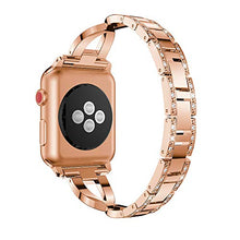 Load image into Gallery viewer, Yolovie Stainless Steel Band Compatible for Apple Watch Bands 40mm 38mm Women Rhinestone Bling Wristband Metal Bracelet Sport Strap with Removal Links for iWatch Series 5 4 3 2 1 - Rose Gold
