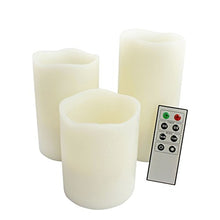 Load image into Gallery viewer, Candle Choice D70RW31456M Round Melted Edge Remote Controlled Flameless Wax Pillar Led Candle, Made with Real Wax, 3 Piece
