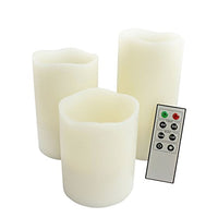 Candle Choice D70RW31456M Round Melted Edge Remote Controlled Flameless Wax Pillar Led Candle, Made with Real Wax, 3 Piece