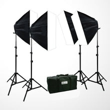 Load image into Gallery viewer, ePhoto 3200 Watt 4 Softbox Photo Video Studio Portrait Lighting with CHROMAKEY Green Black White Screen Background Support Stand Set H9004S469BWG
