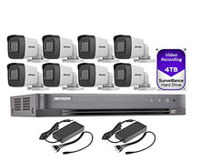 Load image into Gallery viewer, Hikvision 5MP 8CH Turbo HD Analog CCTV System: 8CH DVR with 4TB HDD Installed, 5MP IR 2.8mm Lens Outdoor Mini-Bullet Camera x8, DC12V 5Amp Power Supply x2 and 1-to-4 DC Splitter x2
