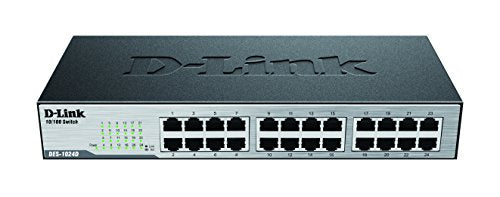 D Link Fast Ethernet Switch, 24 Port Unmanaged 10/100 Mbps Desktop Rackmount Network Internet Hub (D