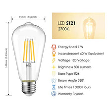 Load image into Gallery viewer, LVWIT ST21 LED Filament Bulb 7W(60 Watt Equivalent) Dimmable 2700K Warm White Vintage Edison Light Bulb E26 Medium Base (6-Pack)
