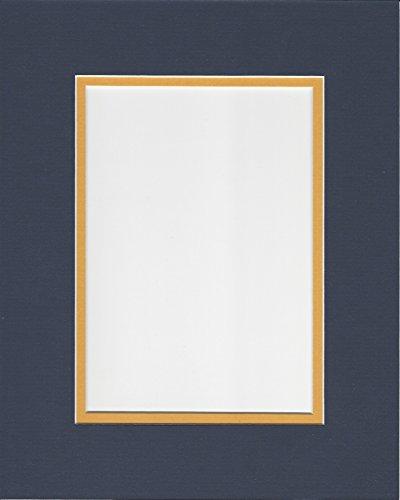 Pack of 5 11x14 Navy Blue and Sun Yellow Double Picture Mats Cut for 8x10 Pictures