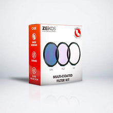Load image into Gallery viewer, Zeikos 52MM Multi-Coated UV-CPL-FLD Professional Lens Filter Kit, Includes Miracle Fiber Cloth and Carry Pouch, Set for Nikon and Canon Lenses with a 52 MM Filter Size
