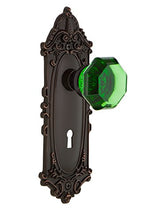 Load image into Gallery viewer, Nostalgic Warehouse 726023 Victorian Plate with Keyhole Privacy Waldorf Emerald Door Knob in Timeless Bronze, 2.75
