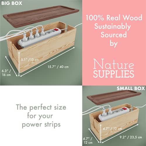 Rustic Real Wood Cable Management Box Cord Organizer, Big + Set of