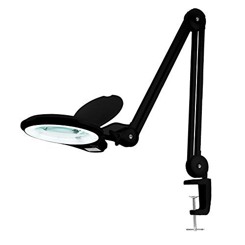 (New Model) Neatfi Bifocals 1,200 Lumens Super LED Magnifying Lamp with Clamp, 5 Diopter with 20 Diopter, Dimmable, 60 Pcs SMD LED, 5 Inches Diameter Lens, Adjustable Arm Utility Clamp (Black)