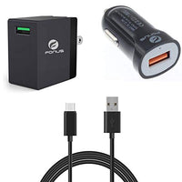 3-in-1 Adaptive Fast Home Car Charger 6ft Long USB Cable Type-C [USB-C] Wire [Black] for Essential Phone (PH-1) - Google Pixel, 2, XL, HTC 10, U11 - Huawei Mate 10, P10, P9 - Lenovo Moto Tab (10.1)