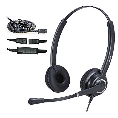 MKJ Telephone Headset with Noise Cancelling Microphone Corded RJ9 Phone Headset for Office Phones Yealink SIP-T22P T42G T46G Snom 320 820 870 Grandstream GXP-2160 Panasonic HDV-130 KX-T7235 Sangoma