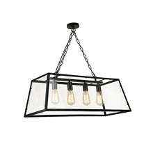 Load image into Gallery viewer, Adjustable Industrial Retro Hanging Island Light - LITFAD 30.7&quot; Wide Foyer 4 Lights Antique Vintage Chandelier Pendant Light with Square Glass Shade for Dining Room Bar Coffee Shop Restaurants
