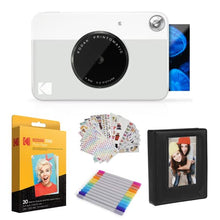 Load image into Gallery viewer, Kodak Printomatic Instant Camera (Grey) Gift Bundle + Zink Paper (20 Sheets) + Deluxe Case + 7 Fun Sticker Sets + Twin Tip Markers + Photo Album.
