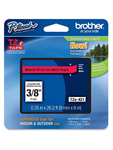 Brother Tape, Black on Red, 9mm (TZE-421)