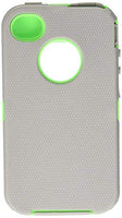 Hybrid Body Armor Rubber Silicone Cover Case for iPhone 4 4S, Three Layer - Gray+Green