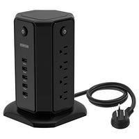 Surge Protector Tower Flat Plug, NTONPOWER 8 Outlets 5 USB Desktop Charging Station with Individual Switches, 6ft Heavy Duty Cord 13A Circuit Breaker for Home Office Dorm Essential