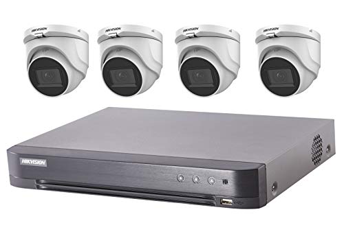 Hikvision 5MP 8CH Turbo HD Analog CCTV System: 8CH DVR with 4TB HDD Installed and 5MP IR 2.8mm Lens Outdoor Mini-Dome Camera x4