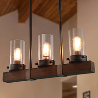 LNC Chandelier, Glass Pendant Light for Kitchen Island in Rustic Wood and Metal, Farmhouse Hanging Lamp for Dining Room