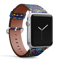 Load image into Gallery viewer, S-Type iWatch Leather Strap Printing Wristbands for Apple Watch 4/3/2/1 Sport Series (42mm) - Tropical Geometric Pattern with Palm Trees, Sharks and Flamingo
