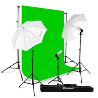 Lumenex Studio 420 Watt Photography Lighting Light Kit + 10' x 10' 100% Cotton Green Chroma Key Muslin Backdrop Background + 10' x 10' 100% Cotton White Muslin Backdrop Background Photo Portrait Studi