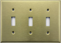 Stamped Satin Brass 3 Gang Toggle Switch Wall Plate