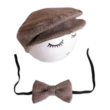 Load image into Gallery viewer, Baby Photography Props Monthly Boy Photo Shoot Outfits Infant Flat Cap Gentleman Hat Bowtie (Coffee)
