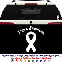 I'M A Survivor Breast Cancer Ribbon REMOVABLE Vinyl Decal Sticker For Laptop Tablet Helmet Windows Wall Decor Car Truck Motorcycle - Size (10 Inch / 25 Cm Tall) - Color (Matte White)