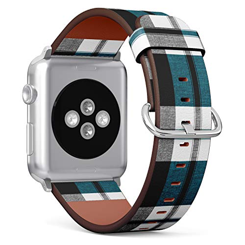S-Type iWatch Leather Strap Printing Wristbands for Apple Watch 4/3/2/1 Sport Series (38mm) - Traditional Checkered Fabric Texture Tartan Plaid Pattern