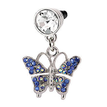 Load image into Gallery viewer, Blue Crystal Butterfly Phone Charm Anti Dust Plug in Monnel Velvet Bag MP762
