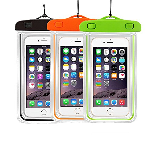 [3Pack] Universal Floatable Waterproof Cases Case Dry Bags Transparent Covers Color Submersible for Cellphones Under 5.8 Inch Bumper Case Fashion Design (3 Pack:Black+Pink+Green)