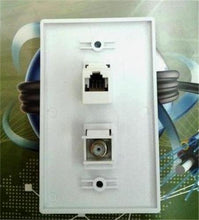 Load image into Gallery viewer, CERTICABLE 2 PORT WHITE CAT5E ETHERNET + COAX CABLE TV F-TYPE F/F FACE PLATE TV HDTV 3D HD
