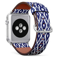 S-Type iWatch Leather Strap Printing Wristbands for Apple Watch 4/3/2/1 Sport Series (38mm) - Boho Style with Tribal Art Ikat Ogee in Traditional Classic Blue and White Colors