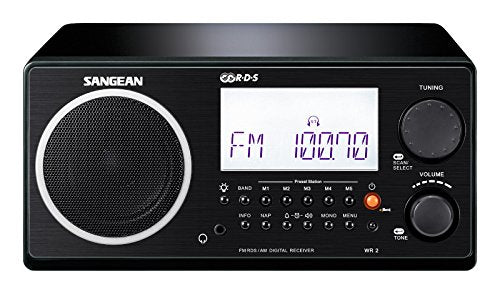 Sangean All in One AM/FM Alarm Clock Radio with Large Easy to Read Backlit LCD Display (Black)