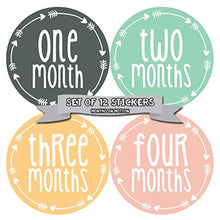 Load image into Gallery viewer, Months In Motion Monthly Baby Milestone Stickers for Girl - Onesie Month Sticker - Infant Photo Prop for First Year - Shower Gift - Newborn Keepsakes - Arrows (Style 1025)
