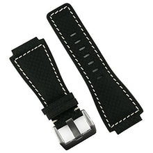 Load image into Gallery viewer, B &amp; R Bands Black Carbon Fiber Style White Stitch Bell &amp; Ross BR01 BR03 Watch Band Strap - Large Length
