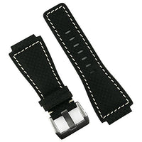 B & R Bands Black Carbon Fiber Style White Stitch Bell & Ross BR01 BR03 Watch Band Strap - Large Length