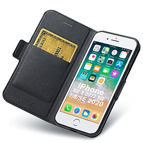 Aunote iPhone SE 2020 Wallet Case, iPhone 8 Wallet Case, iPhone 7 Flip Case with Card Holder, Magnetic Closure, Kickstand, Ultra Slim Leather Folio Cover, Full Protection for Apple 4.7 Phone. Black