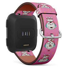 Load image into Gallery viewer, Replacement Leather Strap Printing Wristbands Compatible with Fitbit Versa - Funny Cartoon Super Cat Hotpink Background
