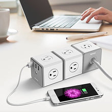 Load image into Gallery viewer, Multi Plug Power Cube, Huntkey Wall Outlet Splitter with USB 4 AC Outlets 3 USB Charging Ports Charger for Phone Charge, Kitchen, Home, Bathroom, Travel
