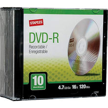 Load image into Gallery viewer, STAPLES 560845 4.7Gb 16X DVD-R Slim Jewel Case 10/Pack (12202)
