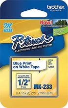 Load image into Gallery viewer, Brother MK233 M Series Labeling Tape for P-Touch Labelers, 1/2-Inch w, Blue on White
