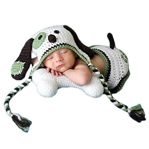 Baby Photography Props Boy Girl Photo Shoot Outfits Newborn Crochet Costume Infant Knitted Clothes Puppy Hat Shorts Green
