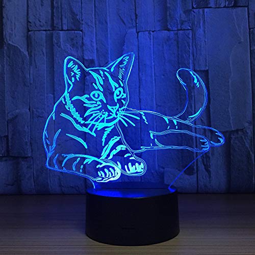 3D Illusion Lamp Night Light,MUEQU 7 Colors Changing Touch Table Lamp,USB Power,USB Nightlight Home Decor Lamp Desk Lamp Gift for Kids Christmas Nice Gift Home Office Decorations (Cat)