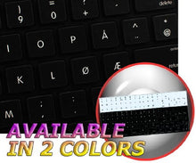 Load image into Gallery viewer, APPLE NS NORWEGIAN NON-TRANSPARENT KEYBOARD LABELS BLACK BACKGROUND FOR DESKTOP, LAPTOP AND NOTEBOOK
