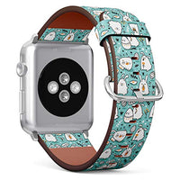 S-Type iWatch Leather Strap Printing Wristbands for Apple Watch 4/3/2/1 Sport Series (42mm) - Cute Doodle Easter Pattern with Bunnies?