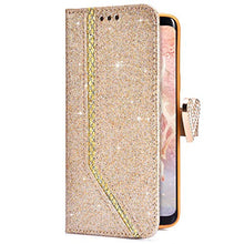Load image into Gallery viewer, IKASEFU Shiny Rhinestone Diamond Sparkly Bling Glitter Luxury Wallet with Card Holder Flash Pu Leather Magnetic Flip Case Protective Bumper Cover Case Compatible with Samsung Galaxy Note 8,Gold
