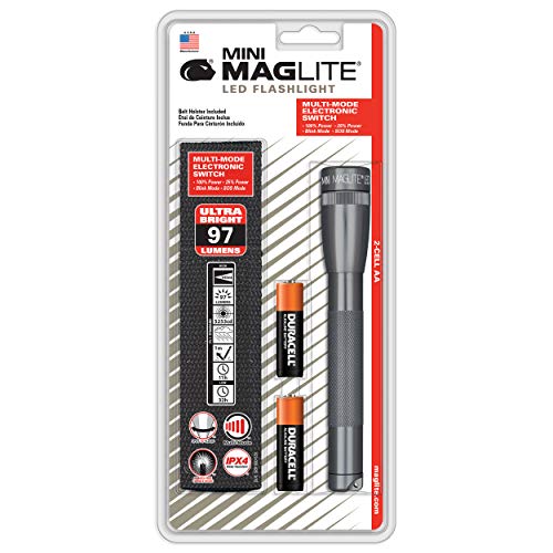 Maglite Mini LED 2-Cell AA Flashlight with Holster, Gray