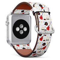 S-Type iWatch Leather Strap Printing Wristbands for Apple Watch 4/3/2/1 Sport Series (38mm) - Music Pattern of Guitar, Music Record and Headphone