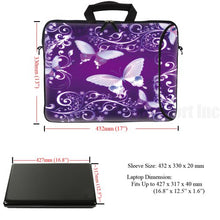 Load image into Gallery viewer, Meffort Inc 17 Inch Neoprene Laptop Bag with Extra Side Pocket, Soft Carrying Handle &amp; Removable Shoulder Strap Fit 16&quot; to 17.3&quot; Size - Purple Butterflies
