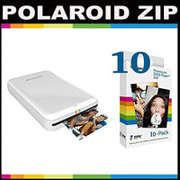 Polaroid ZIP Mobile Printer ZINK Zero Ink Printing Technology - With Polaroid 2x3 inch Premium ZINK Photo Paper (10 Sheets)- White